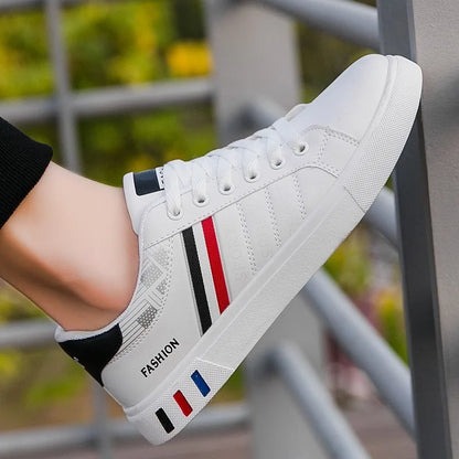 Men Korean Trend Fashion Lace Up All-match PU Leather Casual Comfortable Walking Board Shoes Chaussure Blanche