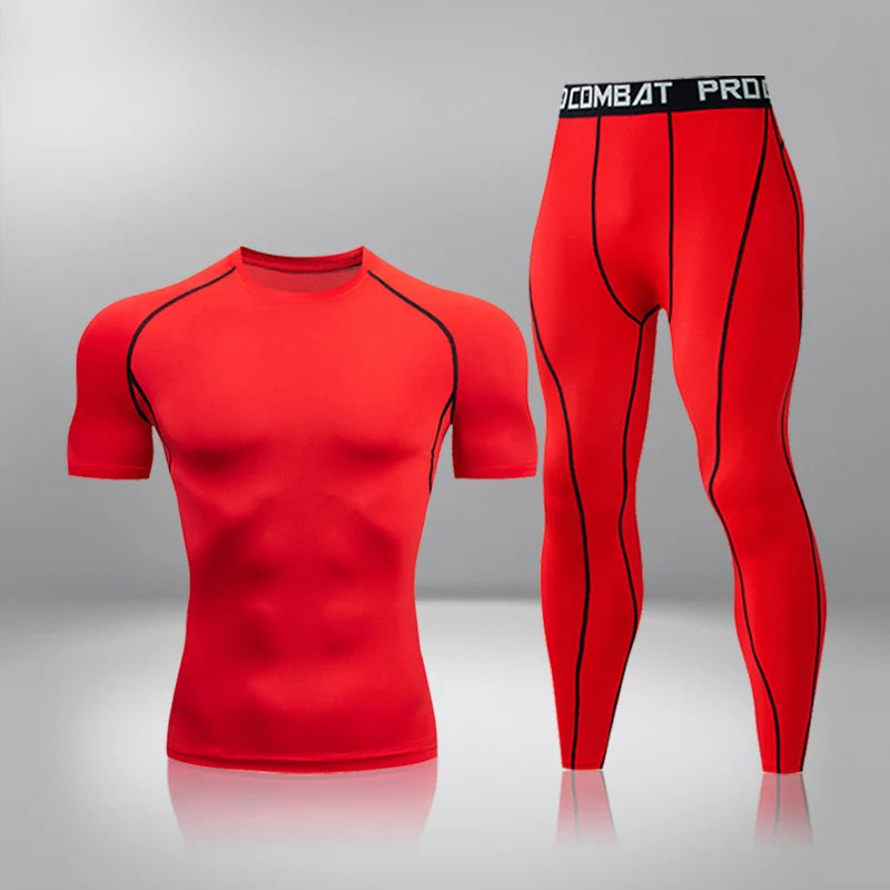 Gym Tight Training Clothing Workout Jogging Sports Set Fitness Men's Compression Thermal Underwear Top Trousers Sportswear