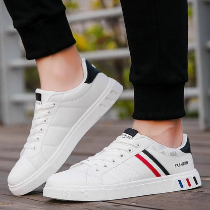 Men Korean Trend Fashion Lace Up All-match PU Leather Casual Comfortable Walking Board Shoes Chaussure Blanche