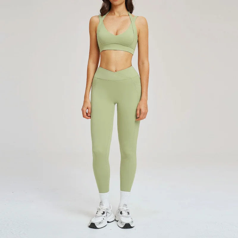 Women's Two Pieces Set Tight-Fitting Beauty Back Fashion Yoga Sport Bra Women Sports Leggings Casual Running Sports Sets