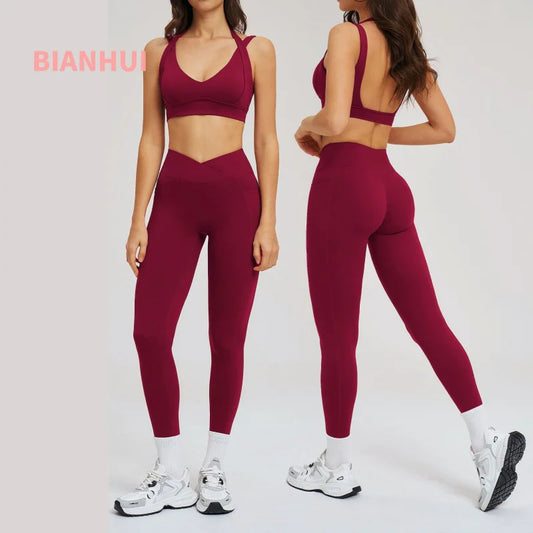 Women's Two Pieces Set Tight-Fitting Beauty Back Fashion Yoga Sport Bra Women Sports Leggings Casual Running Sports Sets
