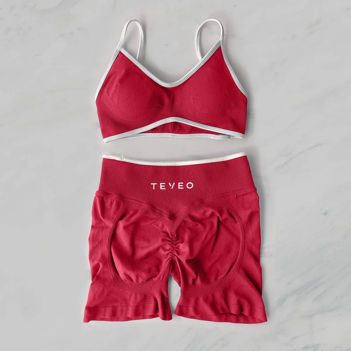 TEVEO Yoga Set 2 Pieces Gym Set Woman Shorts set Workout Clothes Bra set Seamless Scrunch Shorts Yoga Set