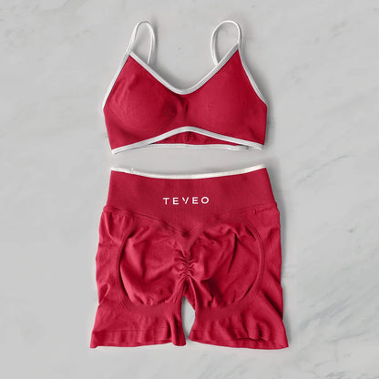 TEVEO Yoga Set 2 Pieces Gym Set Woman Shorts set Workout Clothes Bra set Seamless Scrunch Shorts Yoga Set