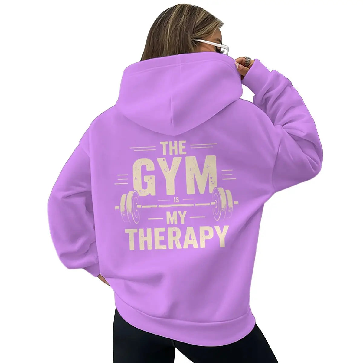 The Gym My Therapy Graphic Hoodie Men Women Kangaroo Pocket Pullover Long Sleeve Vintage Dumbbell Casual Fitness Hoodies