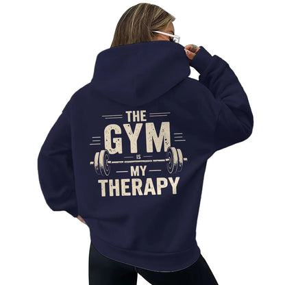 The Gym My Therapy Graphic Hoodie Men Women Kangaroo Pocket Pullover Long Sleeve Vintage Dumbbell Casual Fitness Hoodies