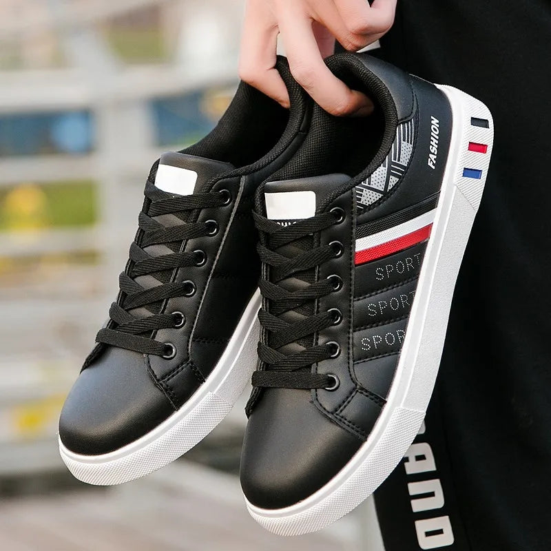 Men Korean Trend Fashion Lace Up All-match PU Leather Casual Comfortable Walking Board Shoes Chaussure Blanche