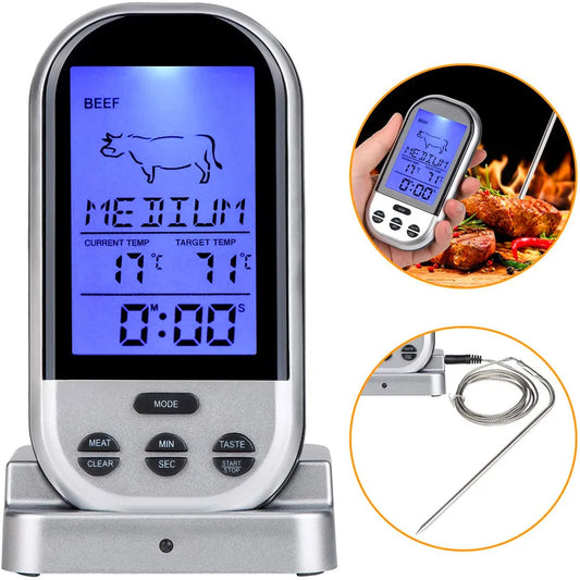 Wireless Digital Probe Meat Thermometer For Grill Smoker BBQ Food Oven Thermometer With Timer Alarm Kitchen Cooking Tools