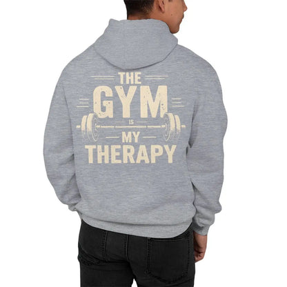 The Gym My Therapy Graphic Hoodie Men Women Kangaroo Pocket Pullover Long Sleeve Vintage Dumbbell Casual Fitness Hoodies