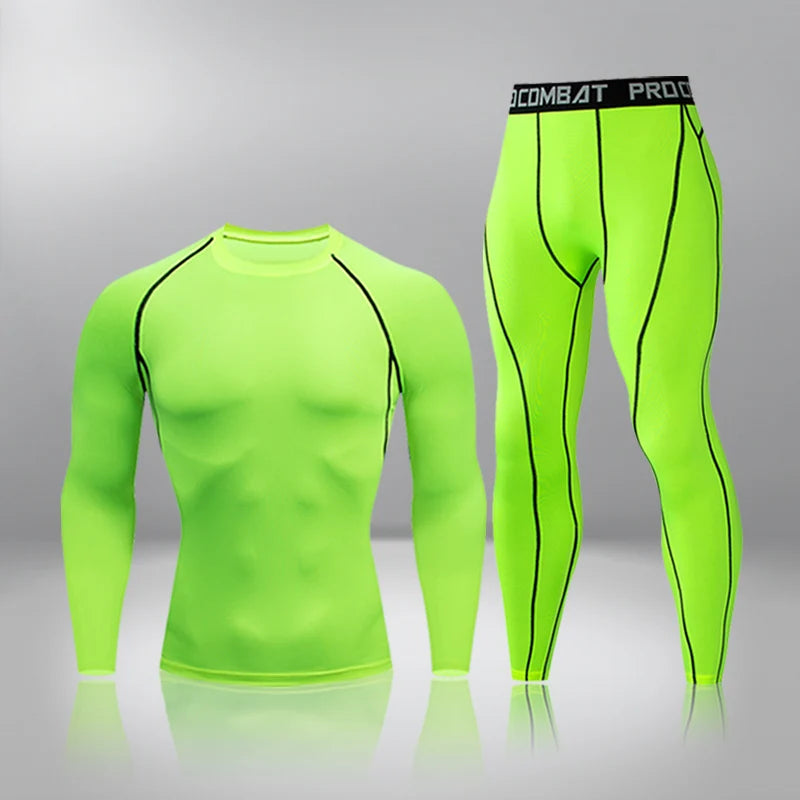 Gym Tight Training Clothing Workout Jogging Sports Set Fitness Men's Compression Thermal Underwear Top Trousers Sportswear