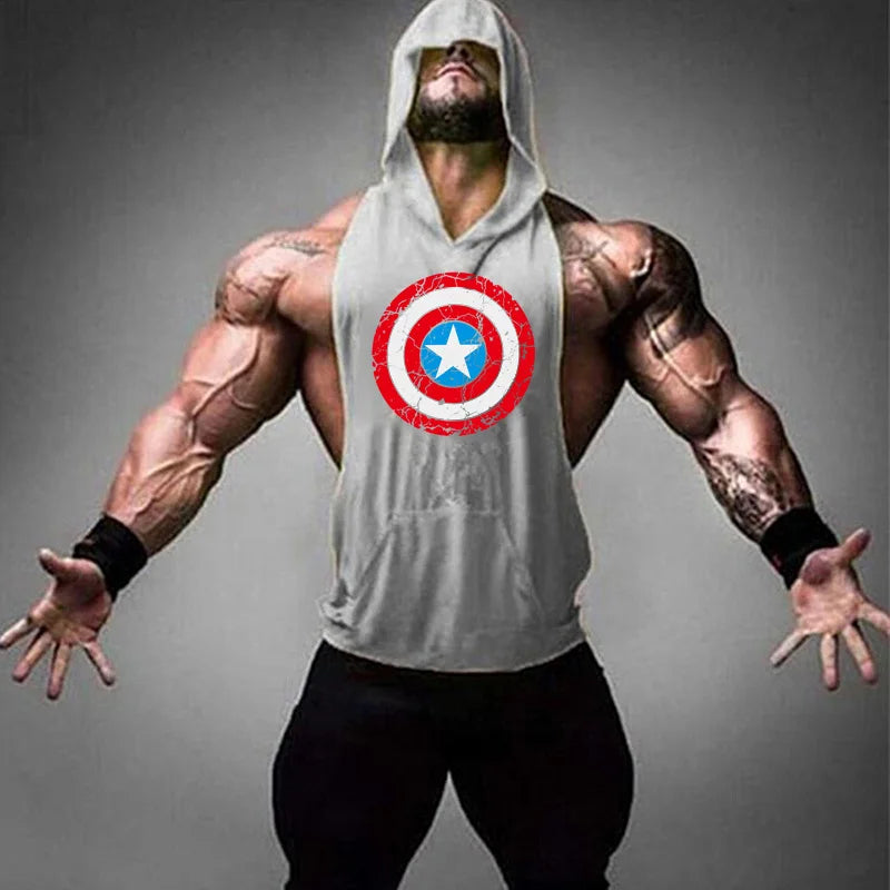 New Men Bodybuilding Cotton Tank top Gyms Fitness Hooded Vest Sleeveless Shirt Summer Casual Fashion Workout Brand Clothing
