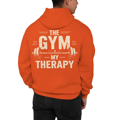 The Gym My Therapy Graphic Hoodie Men Women Kangaroo Pocket Pullover Long Sleeve Vintage Dumbbell Casual Fitness Hoodies