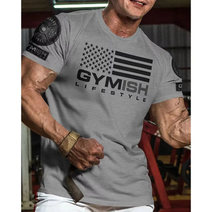 Men Gym Sportswear Muscle T-Shirt Top Fashion Gym Short Sleeve Outdoor Male Fitness Training Sports T-Shirts Casual Menswear