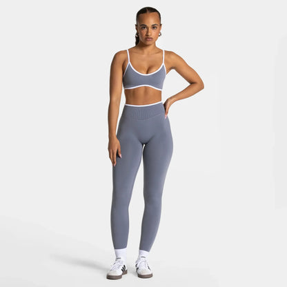 TEVEO 2 Pcs Women's Gym Set Seamless Scrunch Leggings Workout Bra Set Yoga Fitness Clothing Combo