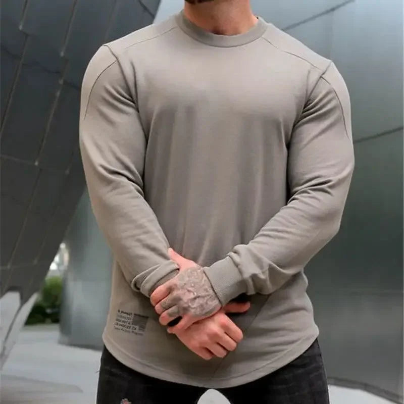 Tops Slim Fit Gym Tight T Shirts for Men Smooth Male Clothes Aesthetic Running Fashion Trends 2025 Casual Long Sleeve Bulk Emo A