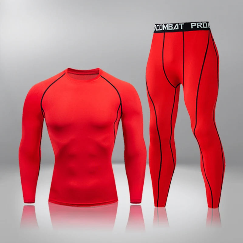 Gym Tight Training Clothing Workout Jogging Sports Set Fitness Men's Compression Thermal Underwear Top Trousers Sportswear