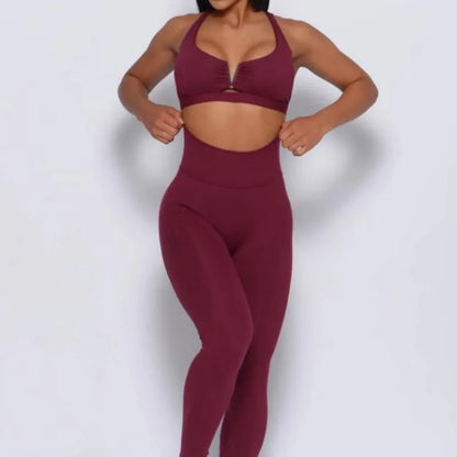 SVEIC Yoga Set Two piece Hollow Sports Bra Cross Back High Waist Leggings Fitness Workout Women's Tracksuit Gym Outfits Clothing