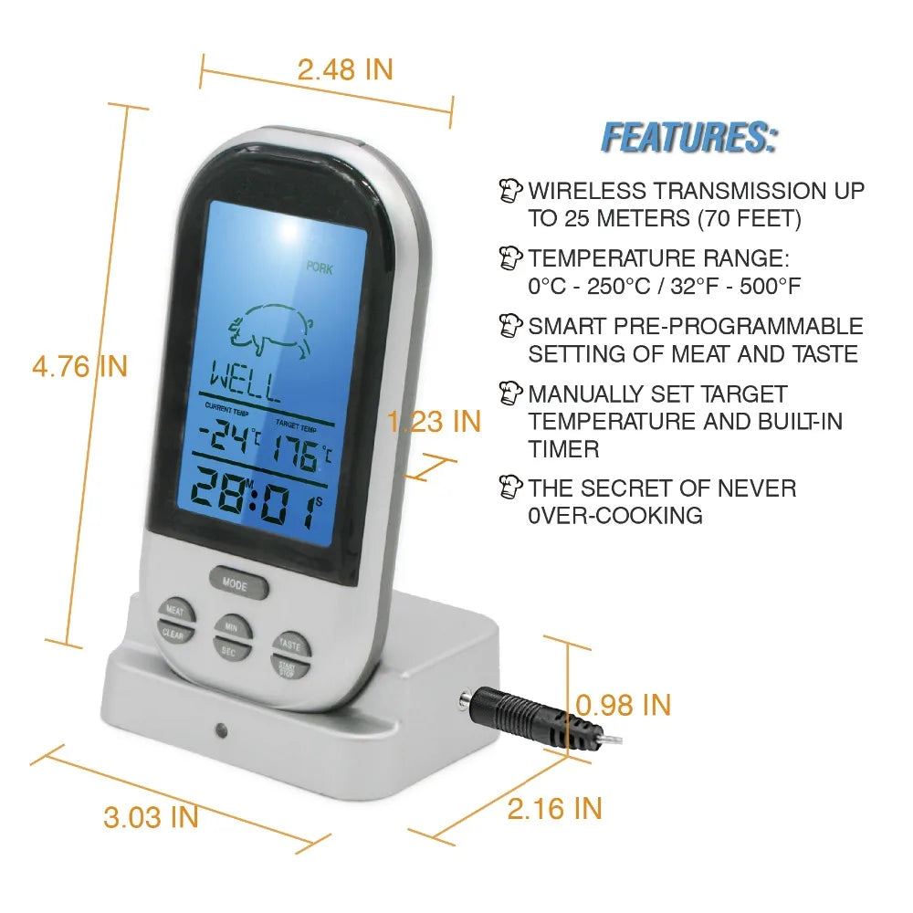 Wireless Digital Probe Meat Thermometer For Grill Smoker BBQ Food Oven Thermometer With Timer Alarm Kitchen Cooking Tools