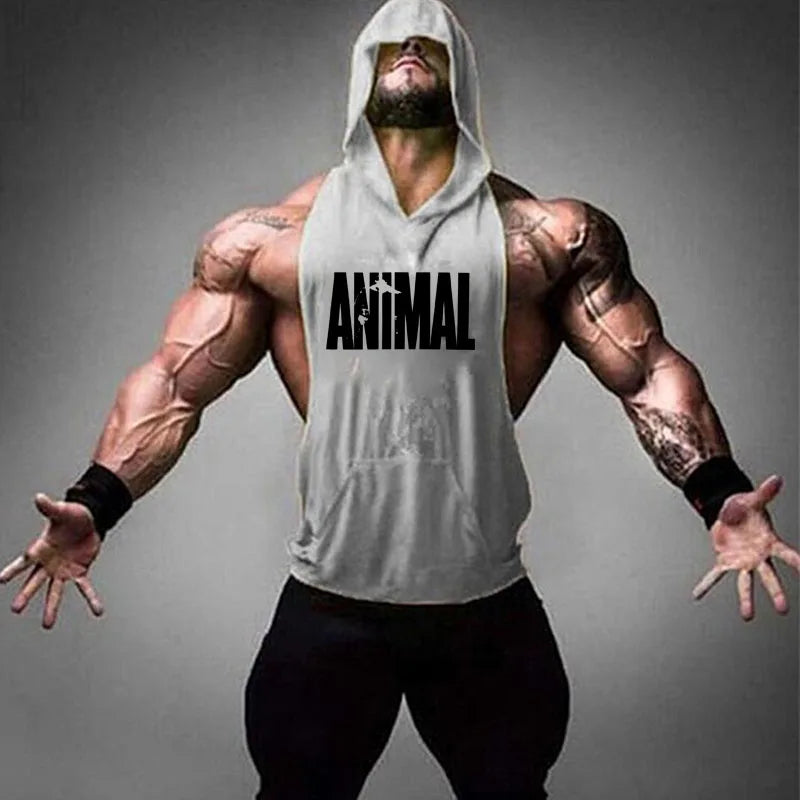 New Men Bodybuilding Cotton Tank top Gyms Fitness Hooded Vest Sleeveless Shirt Summer Casual Fashion Workout Brand Clothing