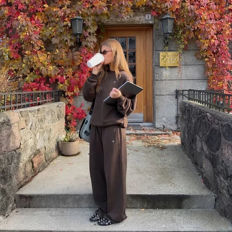 Women Hoodie Pullover Round Neck Top Cotton Comfortable Solid Color Round Neck Pullover Long Sleeve Sports Hoodie Casual Unisex