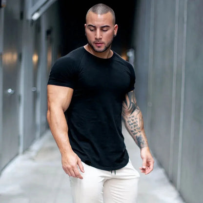 Men Tshirt Short Sleeve Slim Fit Muscle Bodybuilding Shirts Men Gym Fitness Workout Tee Shirt