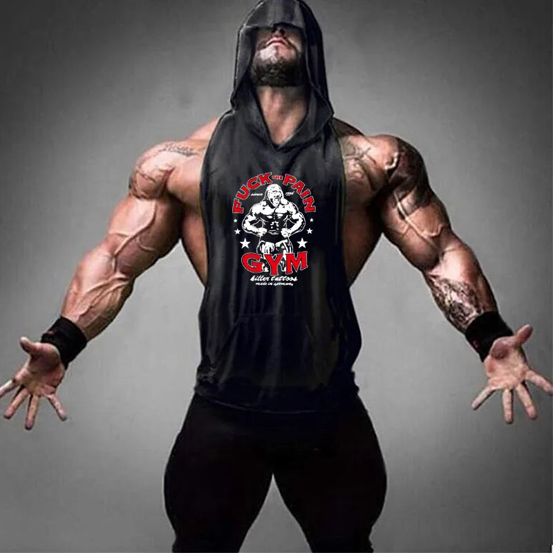 New Men Bodybuilding Cotton Tank top Gyms Fitness Hooded Vest Sleeveless Shirt Summer Casual Fashion Workout Brand Clothing
