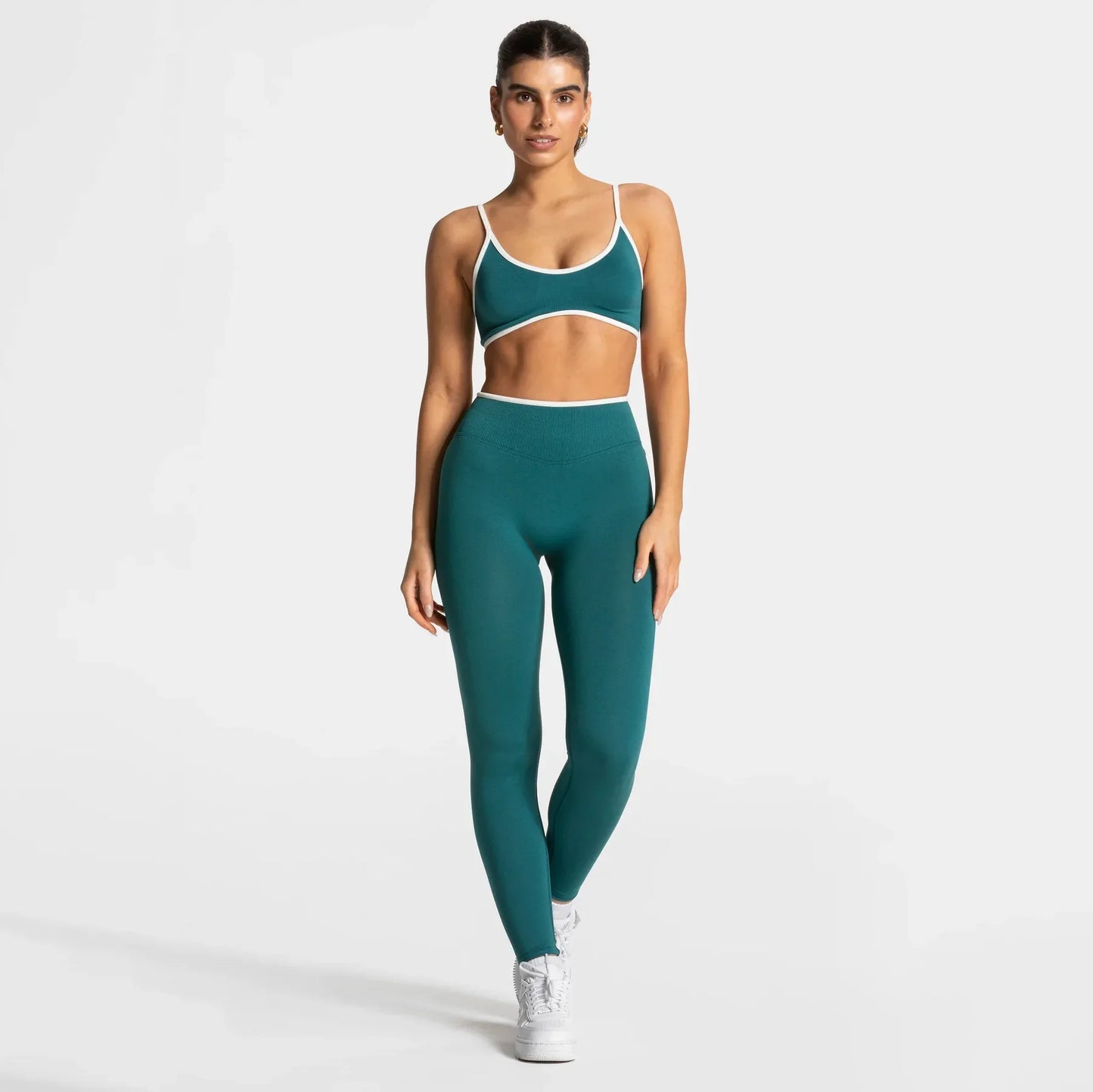 TEVEO 2 Pcs Women's Gym Set Seamless Scrunch Leggings Workout Bra Set Yoga Fitness Clothing Combo