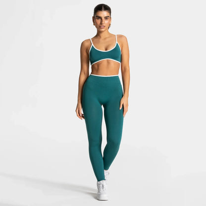 TEVEO 2 Pcs Women's Gym Set Seamless Scrunch Leggings Workout Bra Set Yoga Fitness Clothing Combo