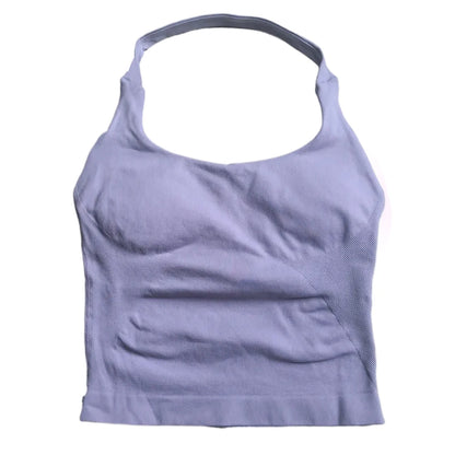 Gym Top Women Clothes Strappy Workout Tank Top Padded Sports Bra Backless Yoga Shirts Seamless Gym Crop Top Halter Fitness Vest