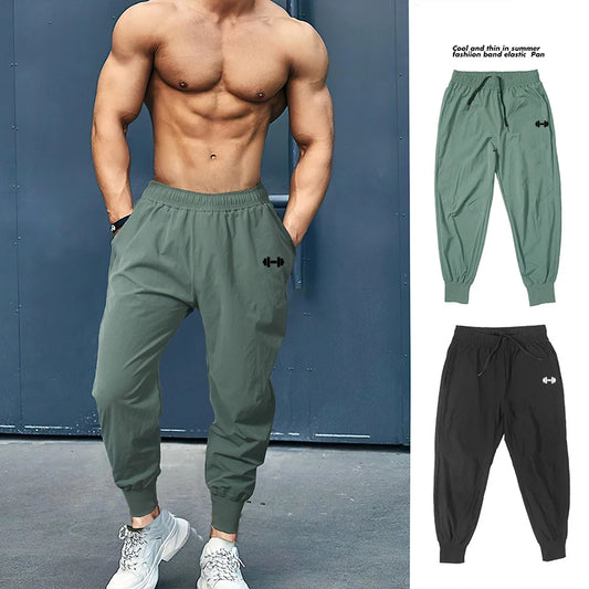 Gym Bodybuilding Fitness Sport Pants Men Casual Training Trousers Elastic Waist Ultra-thin Quick Dry High Waist Loose Long Pants