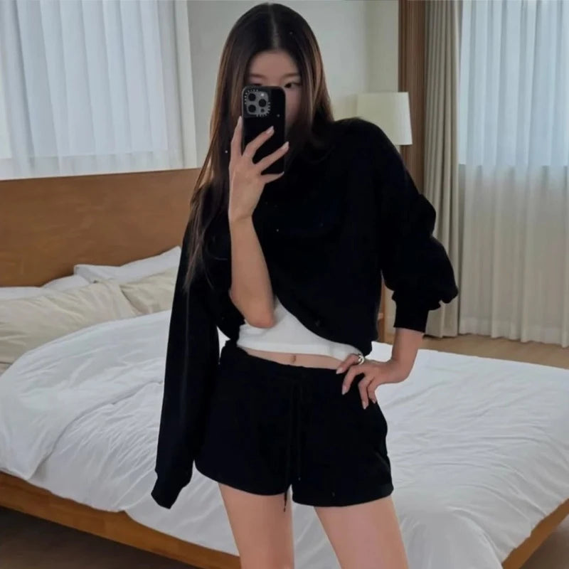 Women Hoodie Pullover Round Neck Top Cotton Comfortable Solid Color Round Neck Pullover Long Sleeve Sports Hoodie Casual Unisex