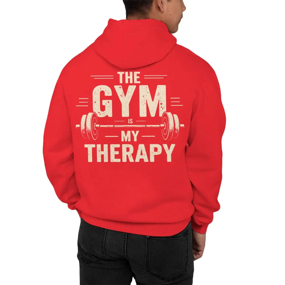 The Gym My Therapy Graphic Hoodie Men Women Kangaroo Pocket Pullover Long Sleeve Vintage Dumbbell Casual Fitness Hoodies