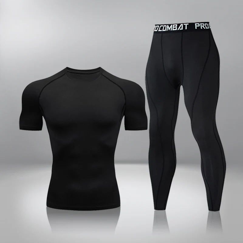 Gym Tight Training Clothing Workout Jogging Sports Set Fitness Men's Compression Thermal Underwear Top Trousers Sportswear