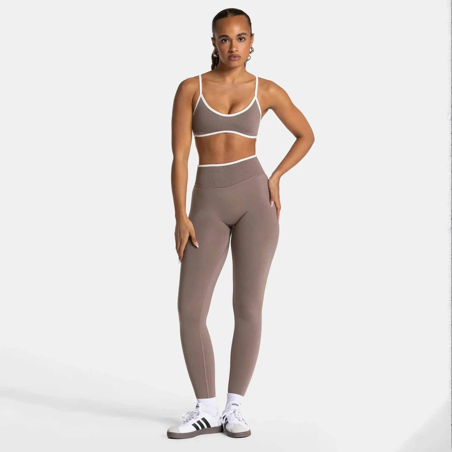 TEVEO 2 Pcs Women's Gym Set Seamless Scrunch Leggings Workout Bra Set Yoga Fitness Clothing Combo