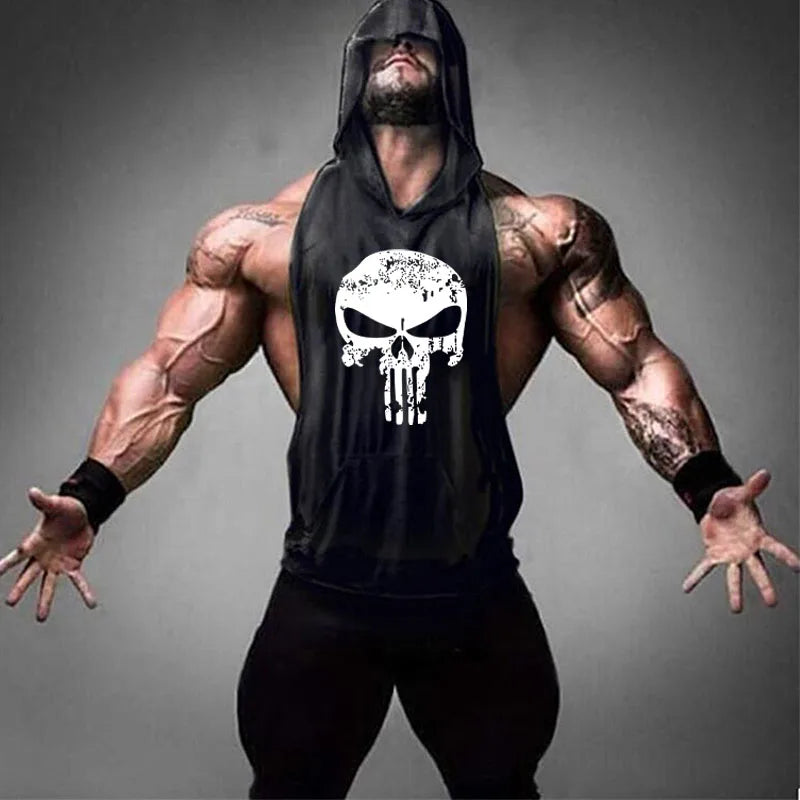 New Men Bodybuilding Cotton Tank top Gyms Fitness Hooded Vest Sleeveless Shirt Summer Casual Fashion Workout Brand Clothing