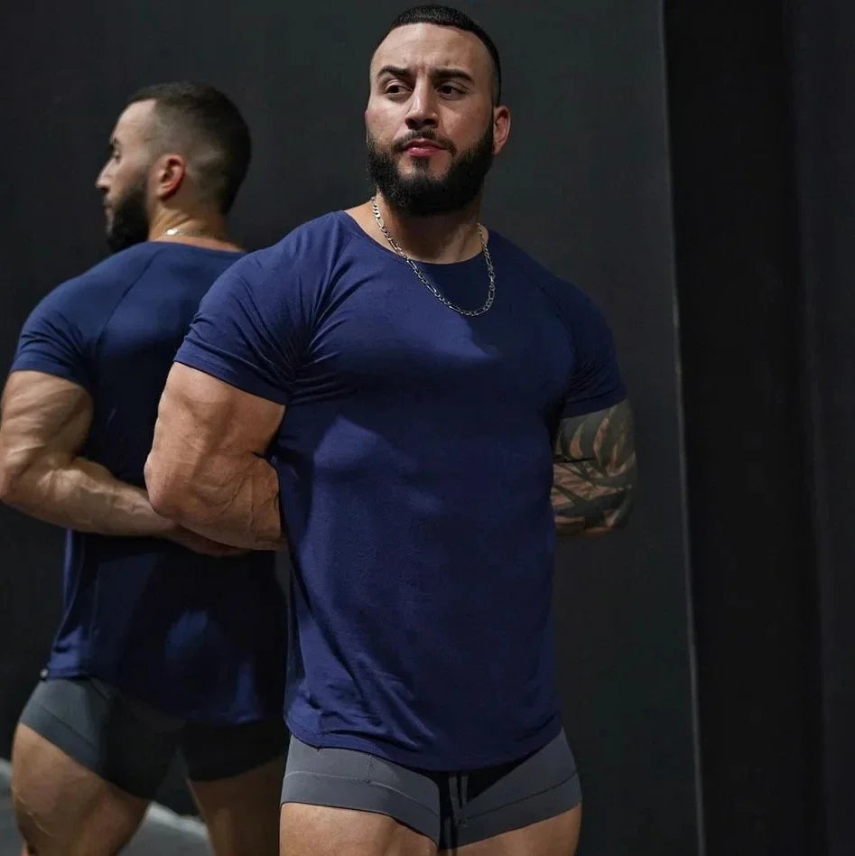 Men Tshirt Short Sleeve Slim Fit Muscle Bodybuilding Shirts Men Gym Fitness Workout Tee Shirt