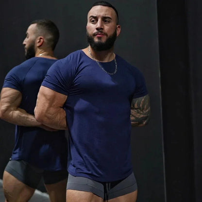 Men Tshirt Short Sleeve Slim Fit Muscle Bodybuilding Shirts Men Gym Fitness Workout Tee Shirt