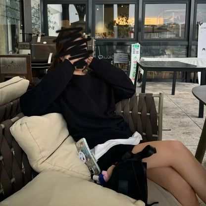 Women Hoodie Pullover Round Neck Top Cotton Comfortable Solid Color Round Neck Pullover Long Sleeve Sports Hoodie Casual Unisex