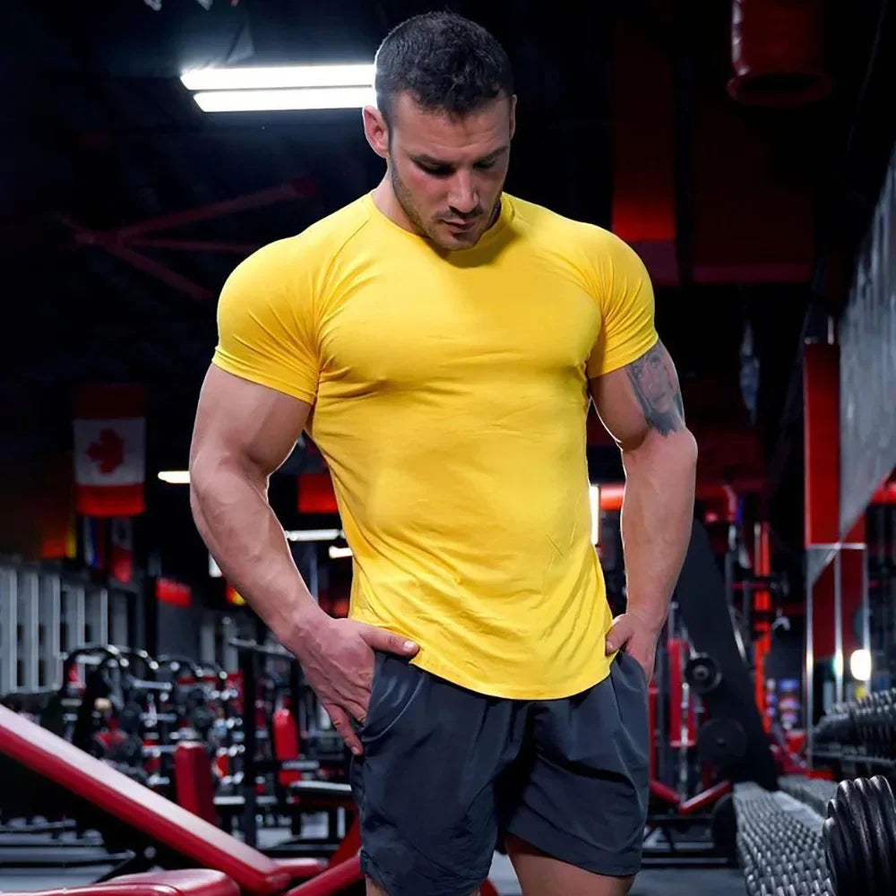 Men Tshirt Short Sleeve Slim Fit Muscle Bodybuilding Shirts Men Gym Fitness Workout Tee Shirt