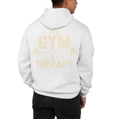 The Gym My Therapy Graphic Hoodie Men Women Kangaroo Pocket Pullover Long Sleeve Vintage Dumbbell Casual Fitness Hoodies