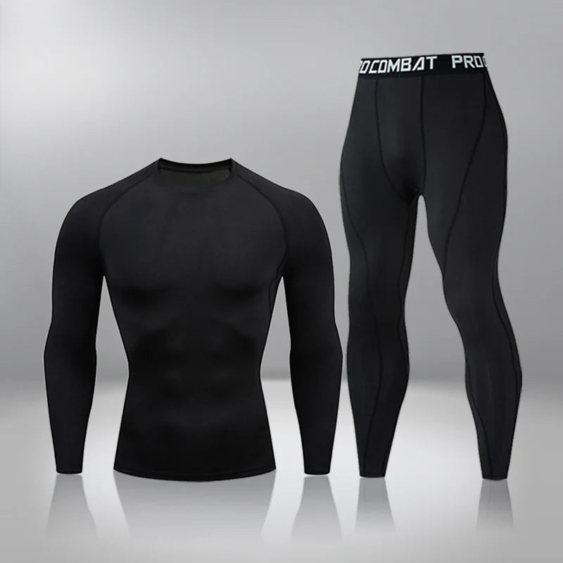 Gym Tight Training Clothing Workout Jogging Sports Set Fitness Men's Compression Thermal Underwear Top Trousers Sportswear