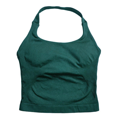 Gym Top Women Clothes Strappy Workout Tank Top Padded Sports Bra Backless Yoga Shirts Seamless Gym Crop Top Halter Fitness Vest