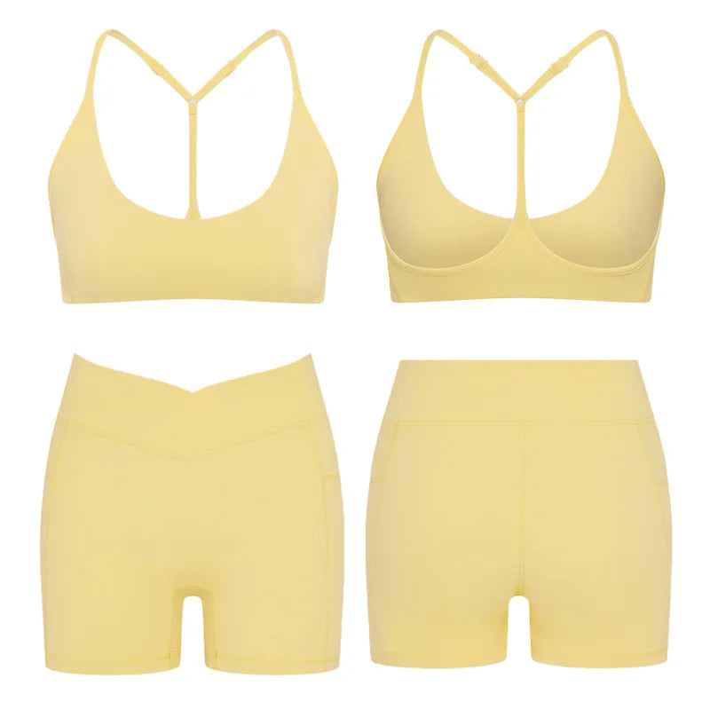 High Elastic Gym Sets Woman Sportswear Yoga Shorts Sport Bra Top Blue White Black Female Clothing Tennis Tracksuit Running 2025