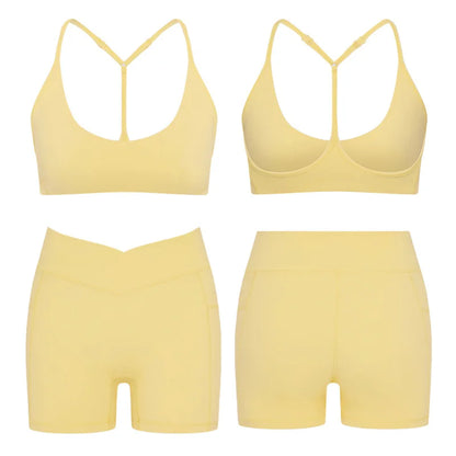 High Elastic Gym Sets Woman Sportswear Yoga Shorts Sport Bra Top Blue White Black Female Clothing Tennis Tracksuit Running 2025