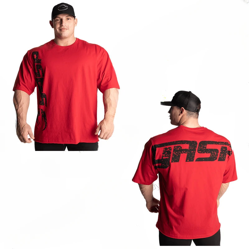 2025 New Cotton Loose Short Sleeve Male Fitness Training Large Size Sweat Absorption Oversize Sports Bodybuilding Half Sleeve