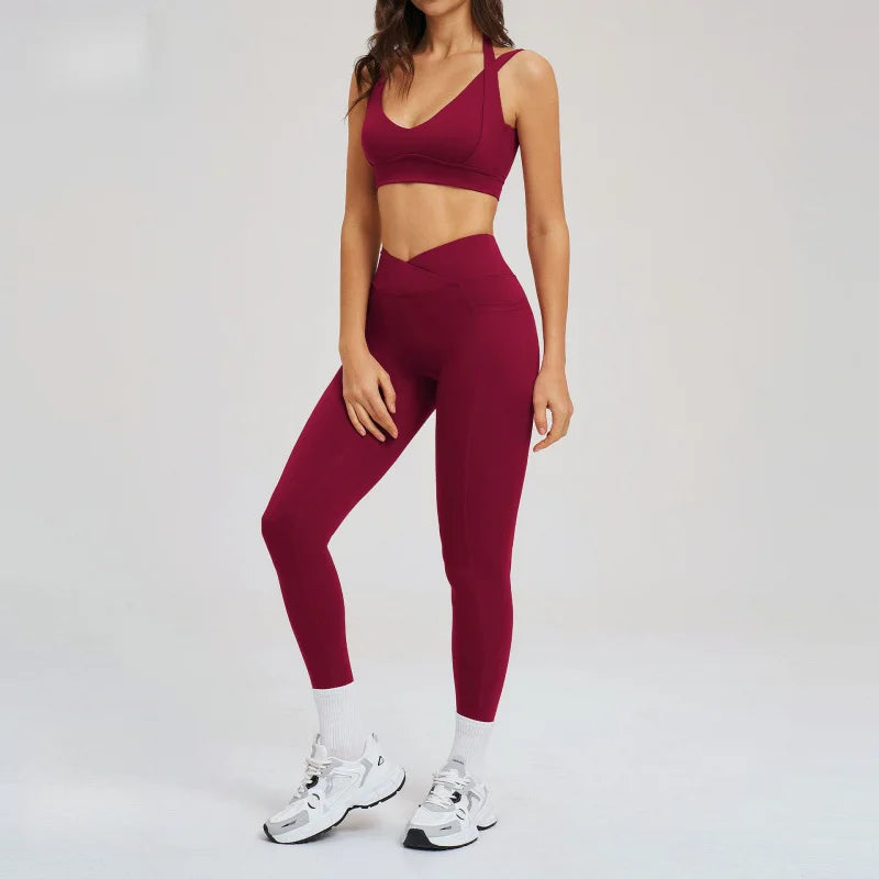 Women's Two Pieces Set Tight-Fitting Beauty Back Fashion Yoga Sport Bra Women Sports Leggings Casual Running Sports Sets