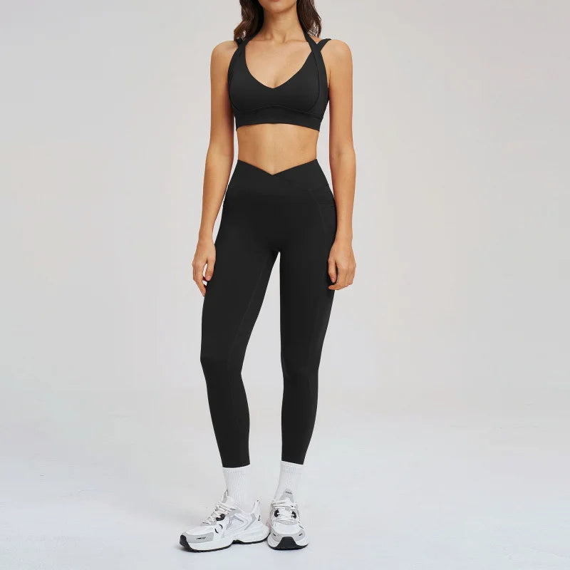 Women's Two Pieces Set Tight-Fitting Beauty Back Fashion Yoga Sport Bra Women Sports Leggings Casual Running Sports Sets