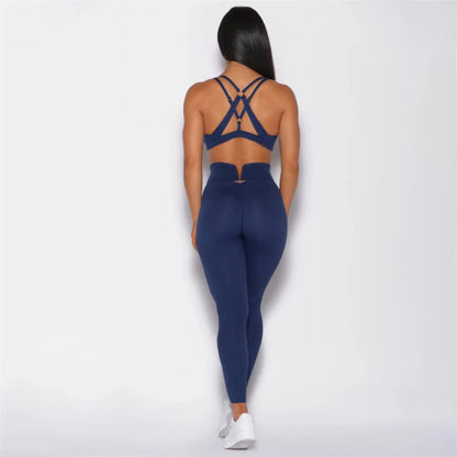 SVEIC Yoga Set Two piece Hollow Sports Bra Cross Back High Waist Leggings Fitness Workout Women's Tracksuit Gym Outfits Clothing