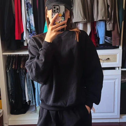 Women Hoodie Pullover Round Neck Top Cotton Comfortable Solid Color Round Neck Pullover Long Sleeve Sports Hoodie Casual Unisex