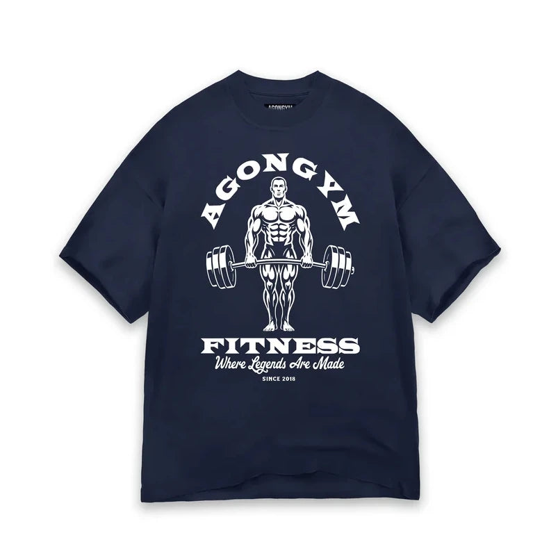 AGONGYM GYM Men's T-Shirt Fitness Sports Loose Fit Shirts Short Sleeve Printed Casual Runners Comfortable Cotton Tee Tops