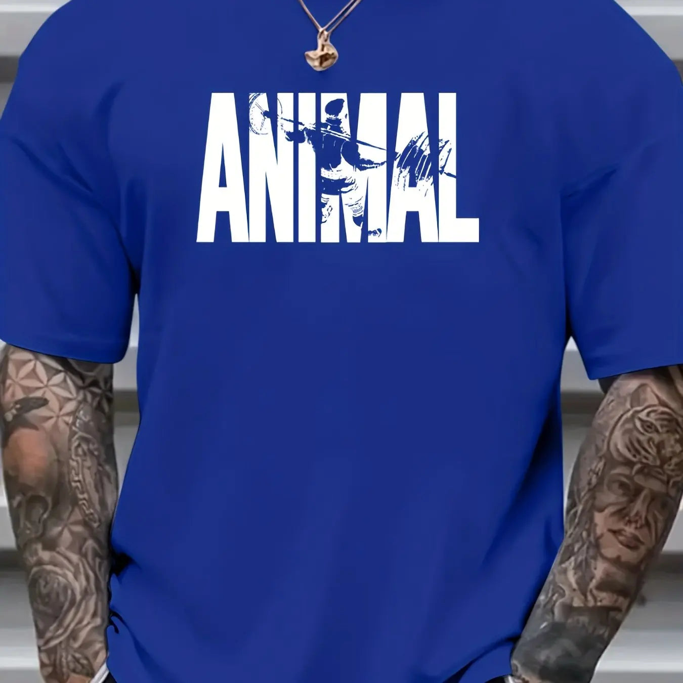 Plus Size Men's Graphic Print "ANIMAL" T-shirt - Men's Clothing Men's Casual Crew Neck T-Shirt Soft Stretch Fabric Short Sleeve